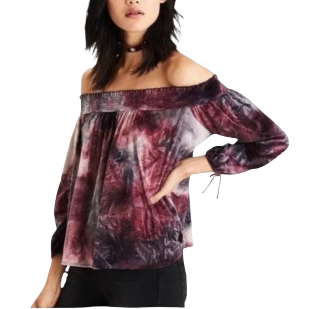 American Eagle Purple Tie Dye Crushed Velvet‎ Off Shoulder Top MED Fairy Grunge
